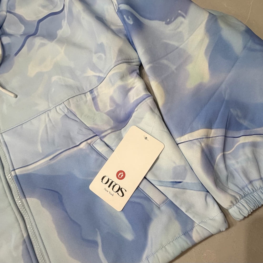 NWT OTOS Abstract Blue White Fleece Full Zip Hooded Hoodie Sweatshirt, M - Picture 2 of 10